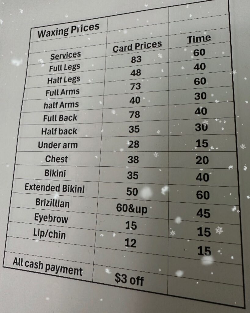 Cosmopolitan Salon & Spa Menu 3